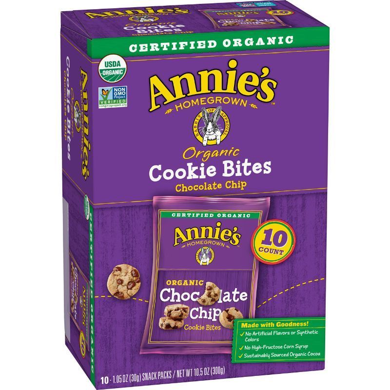 Photo 1 of (SEE NOTES) Annie's Organic Chocolate Chip Cookie Bites, 10 Packets, 10.5 oz. 1.05 Ounce (Pack of 10)
