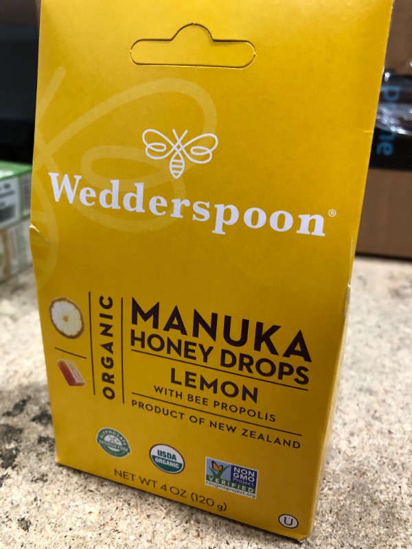 Photo 3 of Imported Wedderspoon Organic Manuka Honey Drops, Lemon & Bee Propolis, 20 Count (Pack of 1) | Genuine New Zealand Honey | Perfect Remedy For Dry Throats