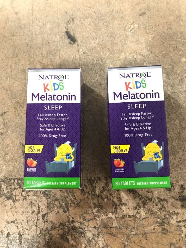 Photo 2 of 2 PACK Natrol Kids 1mg Melatonin Fast Dissolve Sleep Aid Tablets, with Lemon Balm, Supplement for Children Ages 4 and up, Drug Free, Dissolves in Mouth, 30 Strawberry Flavored Tablets