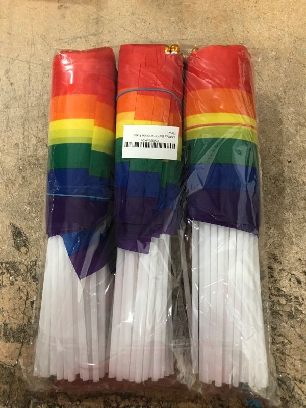 Photo 2 of 144Pcs Progress Pride flag Small, Rainbow LGBTQ Gay Handheld Stick USA American Mini Flags for Pride Parades Festival Party Favors Supplies Pride Month Accessories Stuff Decorations