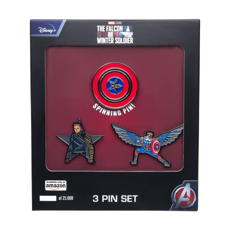 Photo 1 of 2 Marvel Studios: The Falcon and The Winter Soldier Metal based and Enamel 3 Lapel Pin Set with 16cm Officially Licensed Circular Window Box. (Amazon Exclusive)