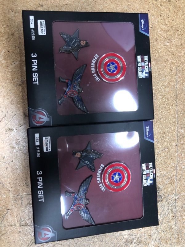 Photo 2 of 2 Marvel Studios: The Falcon and The Winter Soldier Metal based and Enamel 3 Lapel Pin Set with 16cm Officially Licensed Circular Window Box. (Amazon Exclusive)