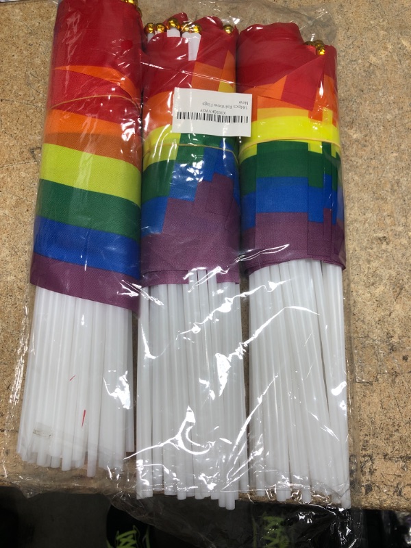 Photo 2 of 144PCS Pride Flags Bulk Mini Rainbow LGBTQ Gay Accessories Handheld Small LGBT Stick Flags American Pride Month Decorations Stuff Parades Party Favor Supplies