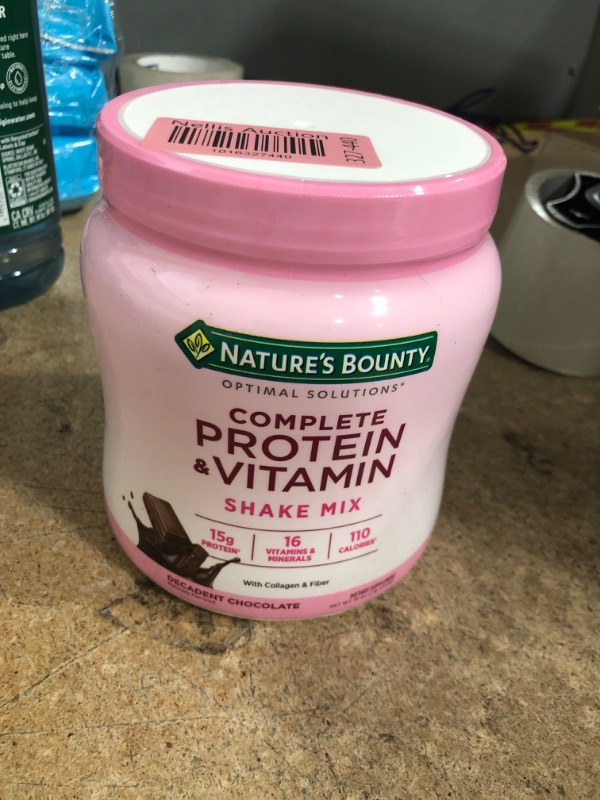 Photo 2 of Nature's Bounty Complete Protein & Vitamin Shake Mix with Collagen & Fiber, Contains Vitamin C for Immune Health, Decadent Chocolate Flavored, 1 lb