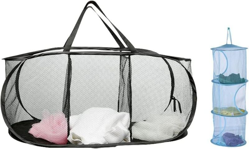 Photo 1 of **item is similar to stock photo**
 XIEJ 2 Pack Foldable Mesh Laundry Basket Pop-Up Laundry Hamper 