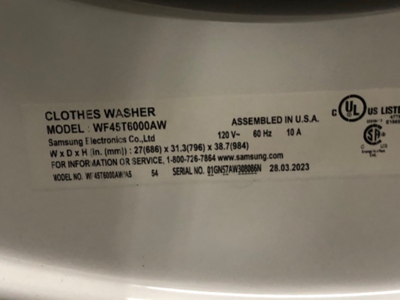 Photo 5 of Samsung 4.5-cu ft High Efficiency Stackable Front-Load Washer (White) ENERGY STAR