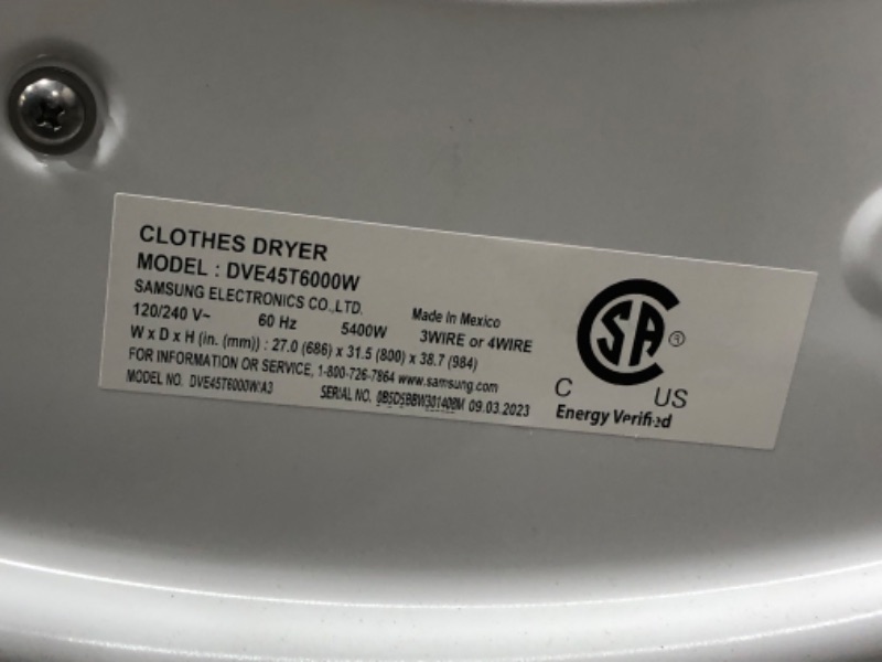 Photo 5 of Samsung 7.5-cu ft Stackable Electric Dryer (White)