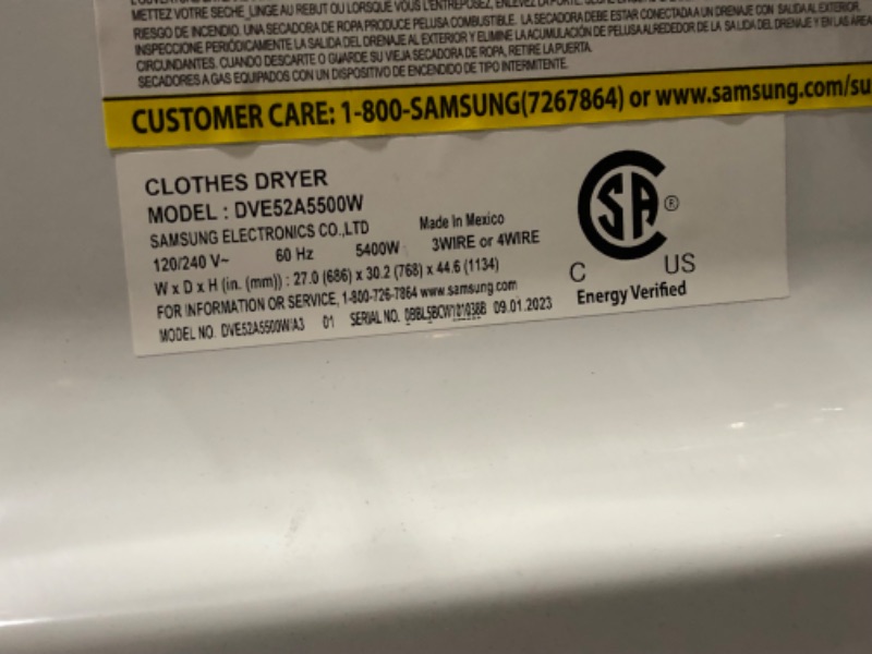 Photo 5 of Samsung 7.4-cu ft Steam Cycle Smart Electric Dryer (White)