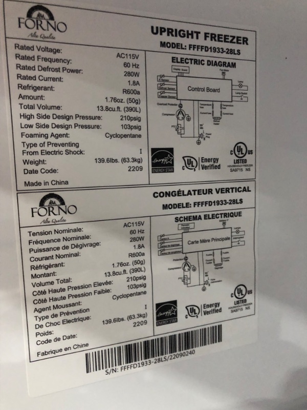 Photo 4 of FORNO 29" FROST FREE, INTERIOR LIGHT (FREEZER) W/ 13.8 CU. FT. CAPACITY