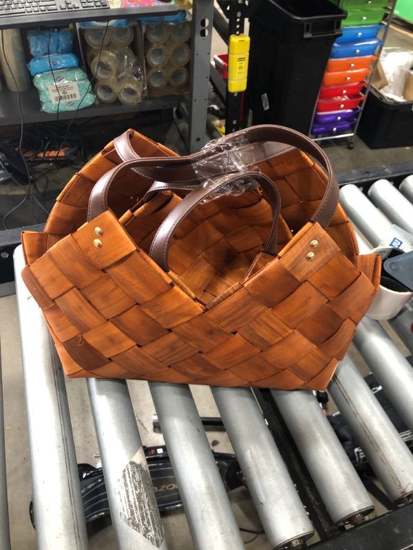 Photo 1 of * missing the larger bag * minor damage *
Creative Co-Op Brown Woven Seagrass Baskets with Leather Handles  Wicker Non-Food Storage