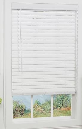 Photo 1 of allen + roth Trim at Home 2-in Slat Width 58-in x 48-in Cordless White Faux Wood Room Darkening Horizontal Blinds
