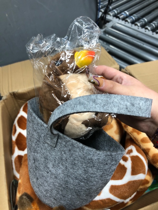 Photo 3 of BRINJOY Giant Giraffe Stuffed Animal Set, 47 Inch Large Plush Giraffe Toy with Bird&Basket&Leaves&Card, Big Lifelike Standing Giraffe for Girls Boys