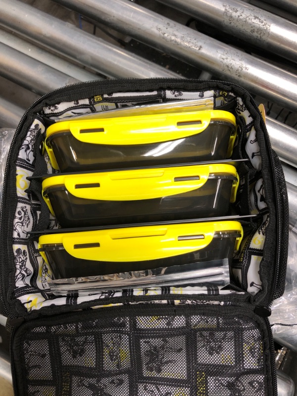 Photo 3 of Innovator Cube Meal Prep Lunch Bag with 3 BPA-Free, Reusable, Microwavable, Freezer Safe, Portion-Controlled Containers, Lunch Box with Storage Pockets (Neon Yellow)