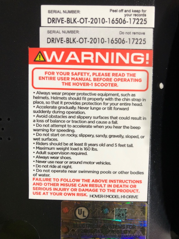 Photo 3 of * no power cord * unable to test * 
Hover-1 Drive Electric Hoverboard | 7MPH Top Speed, 3 Mile Range, Long Lasting Lithium-Ion Battery, 