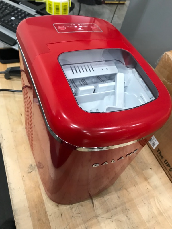 Photo 1 of Galanz Portable Countertop Electric Ice Maker Machine, 26 lbs in 24 Hours, 9 Bullet Shaped Cubes Ready in 9 Minutes, 2 Ice Sizes, Perfect for Parties & Home Bar, 2.1 L, Retro Red
