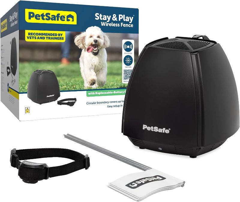 Photo 1 of **MISSING FLAGS** PetSafe Stay & Play Wireless Pet Fence & Replaceable Battery Collar - Circular Boundary Secures up to 3/4 Acre Yard, No-Dig, America's Safest Wireless Fence From Parent Company INVISIBLE FENCE Brand
