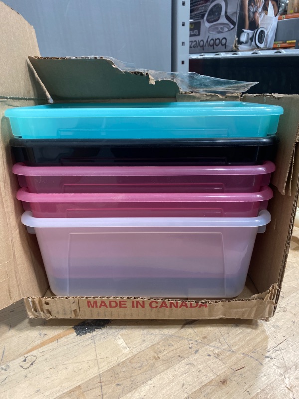 Photo 2 of Storex 62414U05C Small Cubby Bin, Plastic Storage Container Fits Classroom Cubbies, Pack of 5, 12.2" x 7.8" x 1" (Assorted colors) Assorted Primary 12.2" x 7.8" x 1" Bin Only