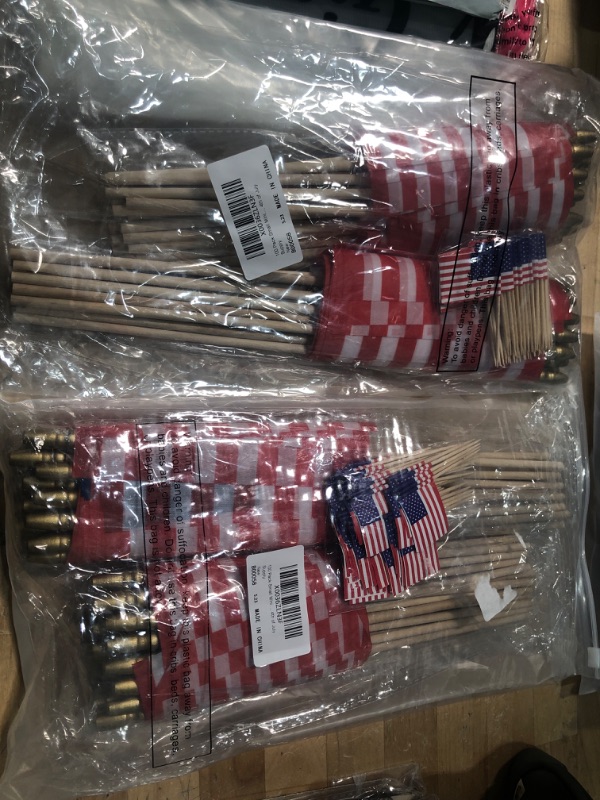 Photo 2 of 100 Pack 3 Sizes 4 x 6 Inches, 5.5 x 8.3 Inches, 1 x 1.5 Inches Small Mini USA Flag, Hand Held Stick Flags, Rustic Independence Day Flags, Garden Flag Stick, Cake Topper Flag for July 4th Decorations - 2 packages 