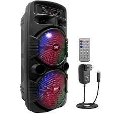 Photo 1 of Pyle Portable Bluetooth PA Speaker System - 600W Rechargeable Outdoor Bluetooth Speaker Portable PA System w/ Dual 8” Subwoofer 1” Tweeter, Microphone In, Party Lights, USB, Radio, Remote - PPHP2835B