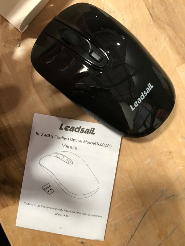 Photo 2 of LeadsaiL Wireless Computer Mouse, 2.4G Portable Slim USB Mouse, Silent Click Cordless Mouse with One AA Battery 3 Adjustable Levels, 4 Buttons Laptop Mouse for Windows Mac PC Notebook (Light Black)