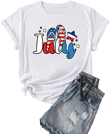 Photo 1 of 4th of July Shirts for Women, American Flag T Shirt USA Fourth of July Outfits Tee Shirts America Patriotic Shirt Tops
