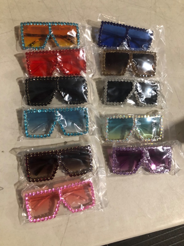 Photo 5 of 12 Pairs Square Diamond Crystal Sunglasses Bulk, 6 x 2.7'' Square Oversized Rhinestone Sunglasses Diamond Glitter Candy Colors Glasses Colorful Classic Retro Shade Eyewear for Women Disco Party Favors