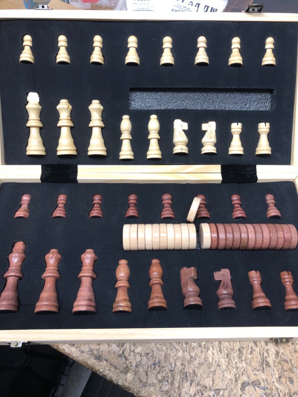 Photo 1 of 15" Wooden Chess Sets - Chess & Checkers Board Game | with 2 Extra Queens | Wooden Chess Set | Chess Board Set | Chess Sets for Adults | Chess Sets fo
