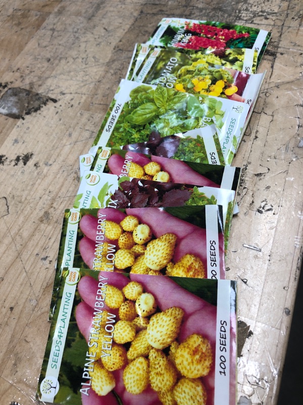 Photo 1 of 9 ASSORTED PACKS OF GARDEN SEEDS: BASIL, INDOOR TOMATO, ALPINE STRAWBERRY, DELPHINIUM RED KING, AND CURLY LEAF LETTUCE