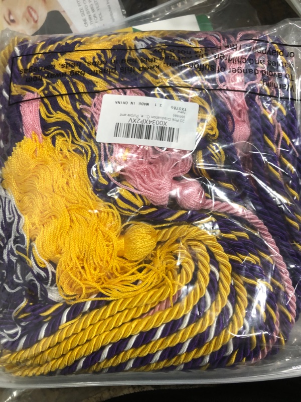 Photo 2 of 20 Pcs Graduation Cords Graduation Tassel Honor Cords 2023 Graduation Braided Polyester Yarn Honor Cord Handfasting Cord for Graduation Students (Purple, Gold, Pink, White, Purple and White) Gold,pink,purple,white