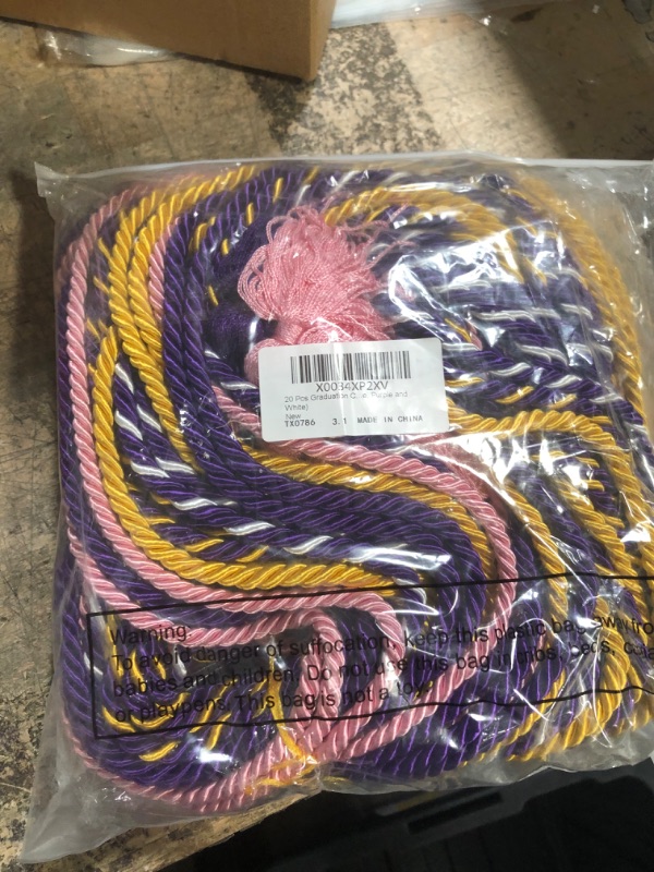 Photo 2 of 20 Pcs Graduation Cords Graduation Tassel Honor Cords 2023 Graduation Braided Polyester Yarn Honor Cord Handfasting Cord for Graduation Students (Purple, Gold, Pink, White, Purple and White) Gold,pink,purple,white