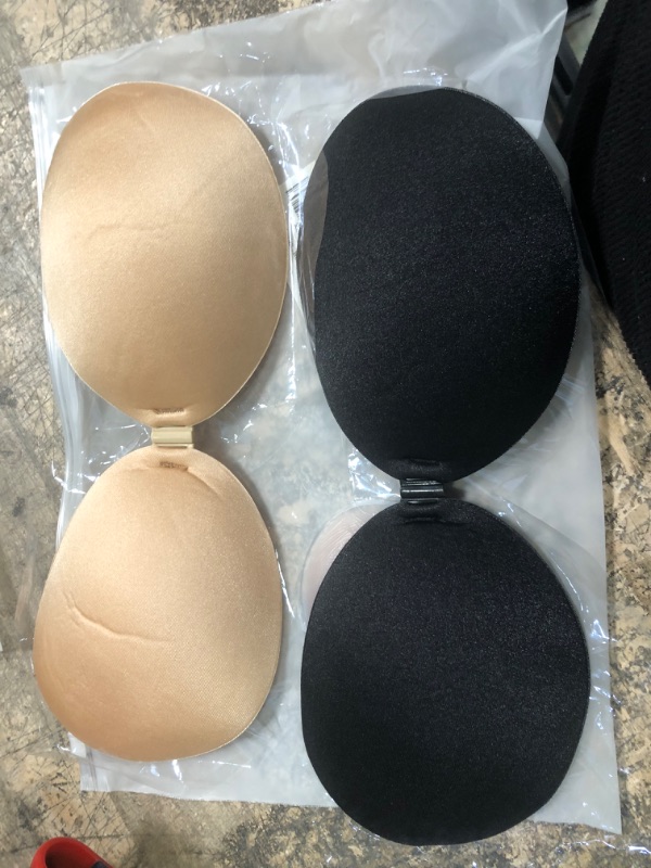 Photo 2 of BELIKEY 3 Pairs Strapless Sticky Bra Open Back Bra Invisible Bra Silicone Nipple Cover Strapless Bras for Women Push up Bra(A) Beige-Black