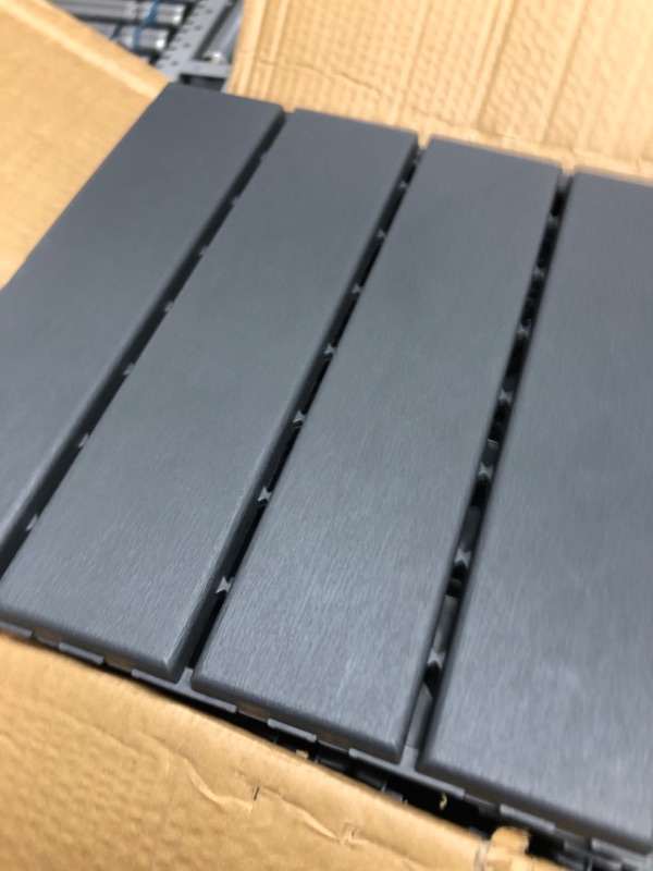 Photo 3 of 36 sq. ft Plastic Interlocking Deck Tiles,36 Pack Patio Deck Tiles,12"x12" Waterproof Outdoor Flooring All Weather Use, Patio Floor Decking Tiles for Porch Poolside Balcony Backyard,Dark Grey 36 Grey