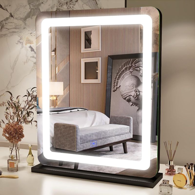 Photo 2 of (PARTS ONLY)FENNIO Vanity Mirror with Lights 19"x22" - LED Lighted Makeup Mirror,Large Makeup Mirror with Lights,Touch Screen with 3-Color Lighting,Led Mirror