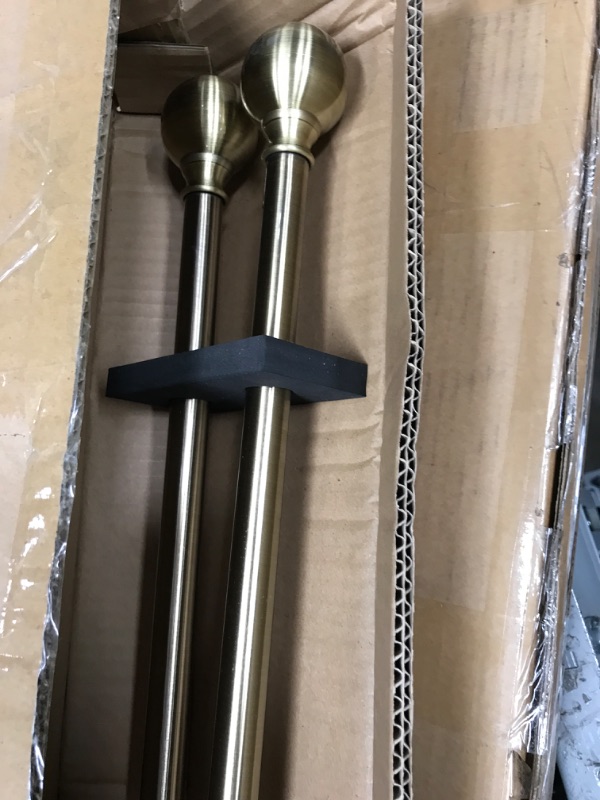 Photo 2 of 2 Pack Industrial Curtain Rods, Iron Curtain Rods for Windows 48 to 84, 3/4 Inch Curtain Rods Ball Finials, Outdoor Farmhouse Curtain Rod Room Divider, 48-84" Antique Brass 2 Pack 2 Sets Antique Brass 48-84"