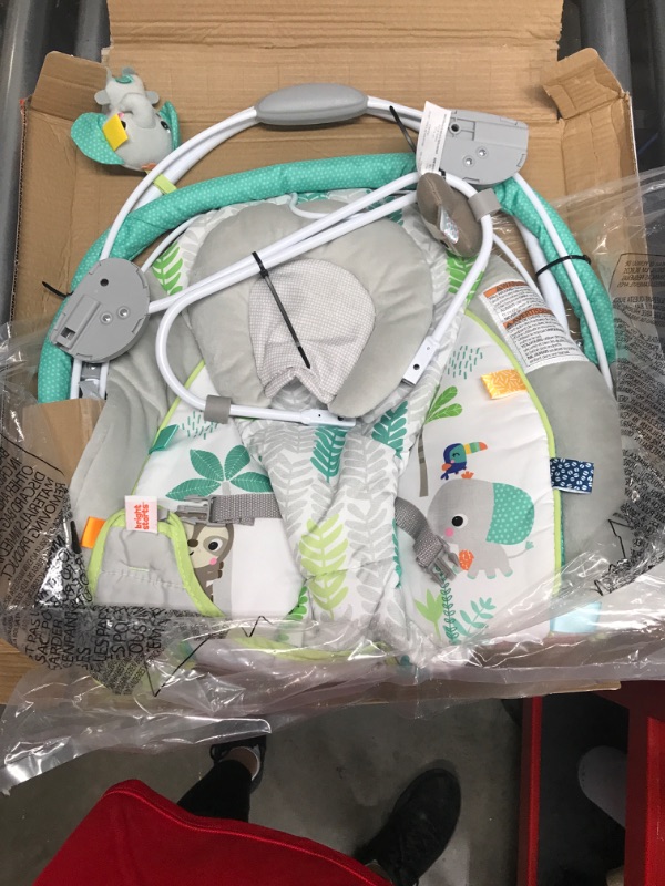 Photo 3 of Bright Starts Jungle Vines Comfy Baby Bouncer and Vibrating Infant Seat with Taggies & Elephant and Sloth Plush Baby Toys