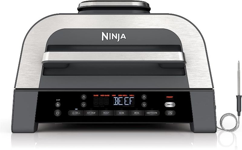 Photo 1 of Ninja DG551 Foodi Smart XL 6-in-1 Indoor Grill with Air Fry, Roast, Bake, Broil, & Dehydrate, Foodi Smart Thermometer, 2nd Generation, Black/Silver