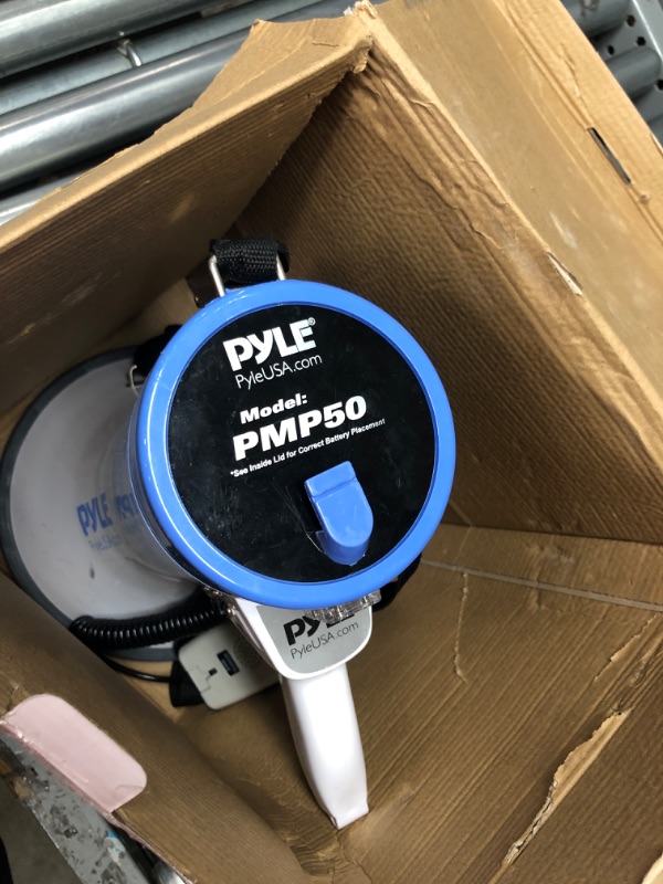 Photo 2 of PylePro PMP50 50 Watt 1,200 Yard Sound Range Portable Bullhorn Megaphone Speaker with Built In MP3 Input Jack and Loud Siren Alarm, Blue