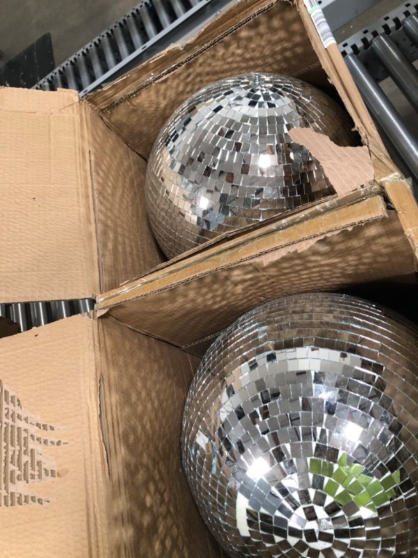 Photo 2 of 2 Pcs Large Disco Ball 16 Inch Glass Mirror Disco Party Ball Jumbo Ball with Hanging Ring Rotating Disco Ball for DJ Club Bar Stage Props Home Wedding Holiday Dance Music Festival Decoration, Silver