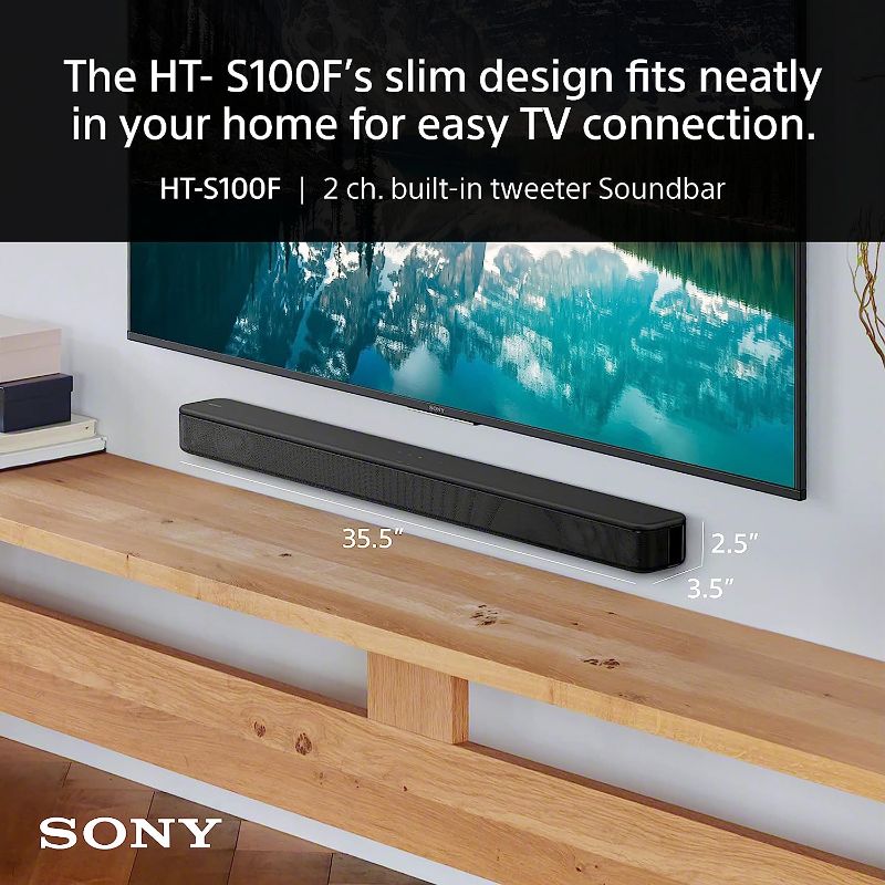 Photo 3 of Sony S100F 2.0ch Soundbar with Bass Reflex Speaker, Integrated Tweeter and Bluetooth, (HTS100F), easy setup, compact, home office use with clear sound black
