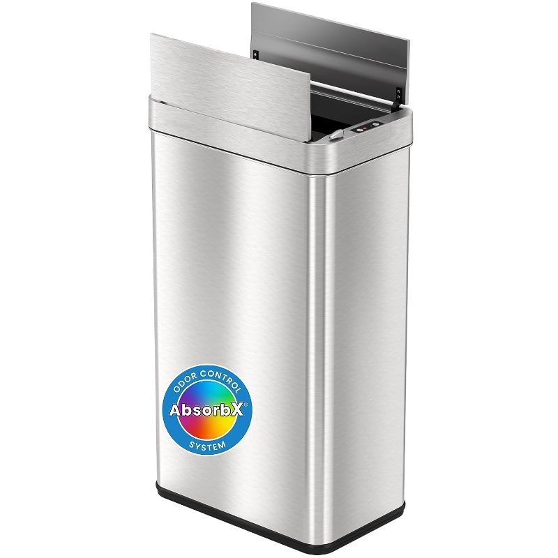 Photo 1 of **Minor dents** iTouchless 18 Gallon Wings-Open Sensor Trash Can with AbsorbX Odor Filter & Pet-Proof Lid, 68 Liter Stainless Steel Automatic Touchless Kitchen Garbage Bin
