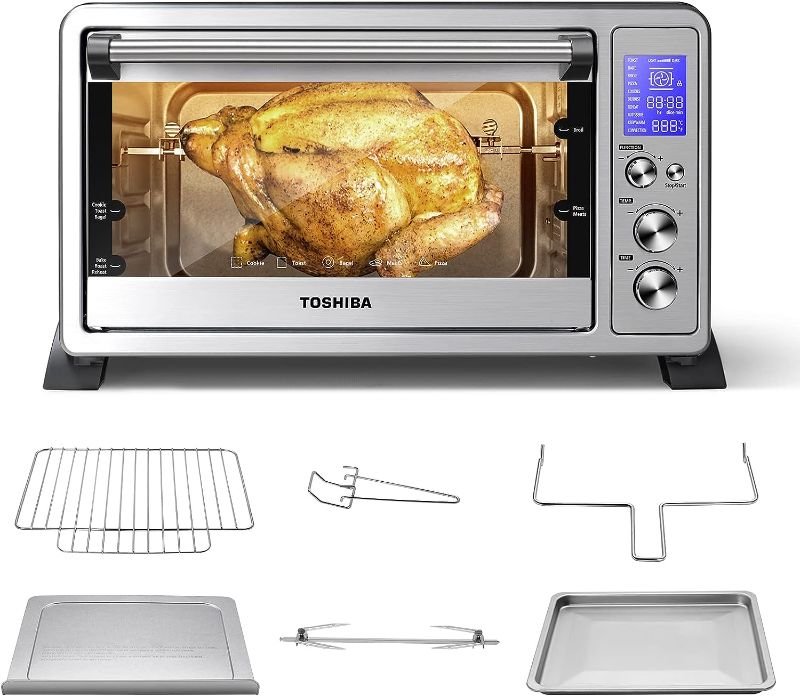 Photo 1 of 
TOSHIBA AC25CEW-SS Large 6-Slice Convection Toaster Oven Countertop, 10-In-One with Toast, Pizza and Rotisserie, 1500W, Stainless Steel, Includes 6 Accessories