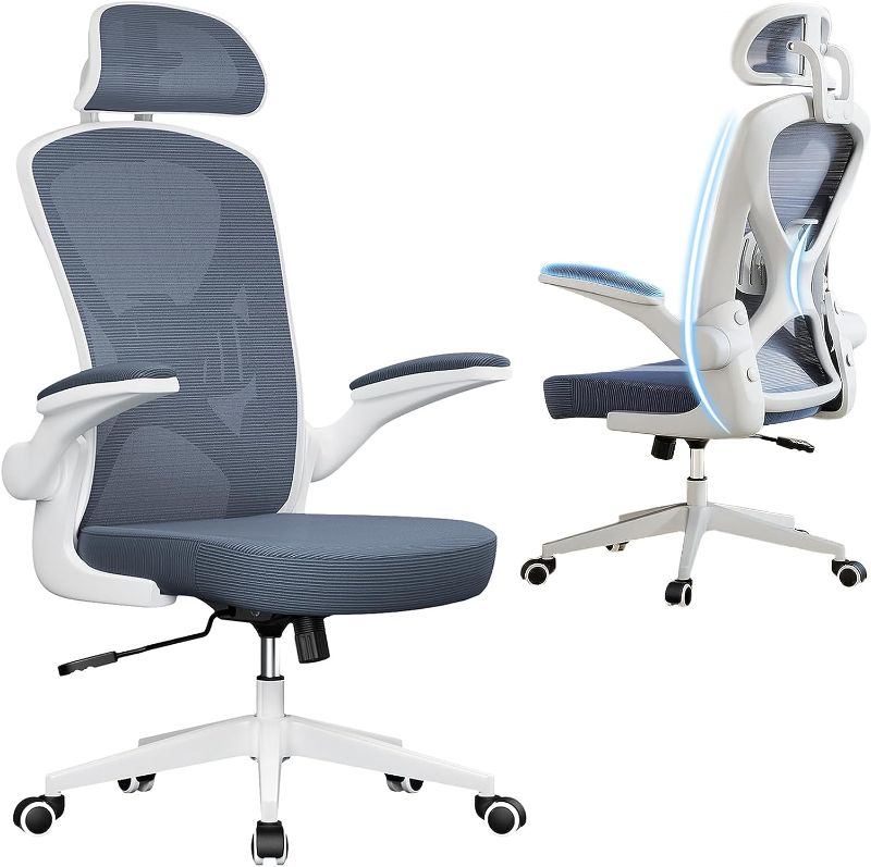 Photo 1 of kenvc Office Chair, Ergonomic Office Chair with Headrest and Lumbar Support, Adjustable Mesh Home Office Chair with Flip-up Arms, Ergonomic Chairs for Home...
Color:Grey
Size:without Lumbar Support