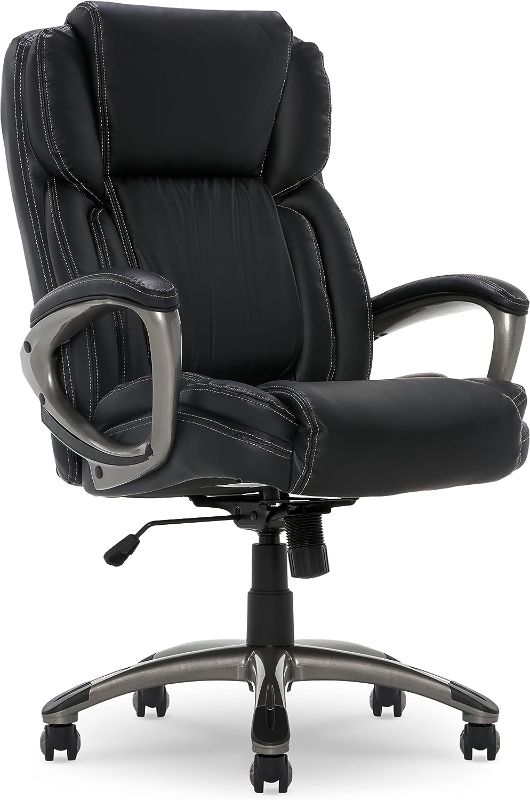 Photo 1 of 
Serta Executive Office Adjustable Ergonomic Computer Chair with Layered Body Pillows, Waterfall Seat Edge, Bonded Leather, High-Back, Black
Color:Black
