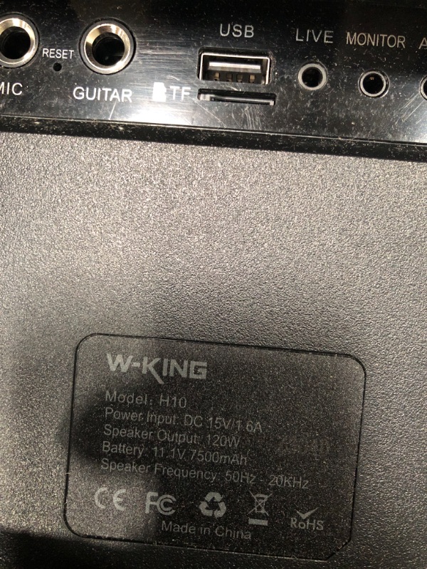 Photo 3 of W-KING 120W RMS-150W Peak Portable Bluetooth Speaker Loud, 2.1 Stereo 3-Way Large Party Outdoor Wireless Speaker w/Bass&Treble Adjust/Guitar&MIC Port/UHF Microphone/Accompaniment/REC/Live/HP Monitor