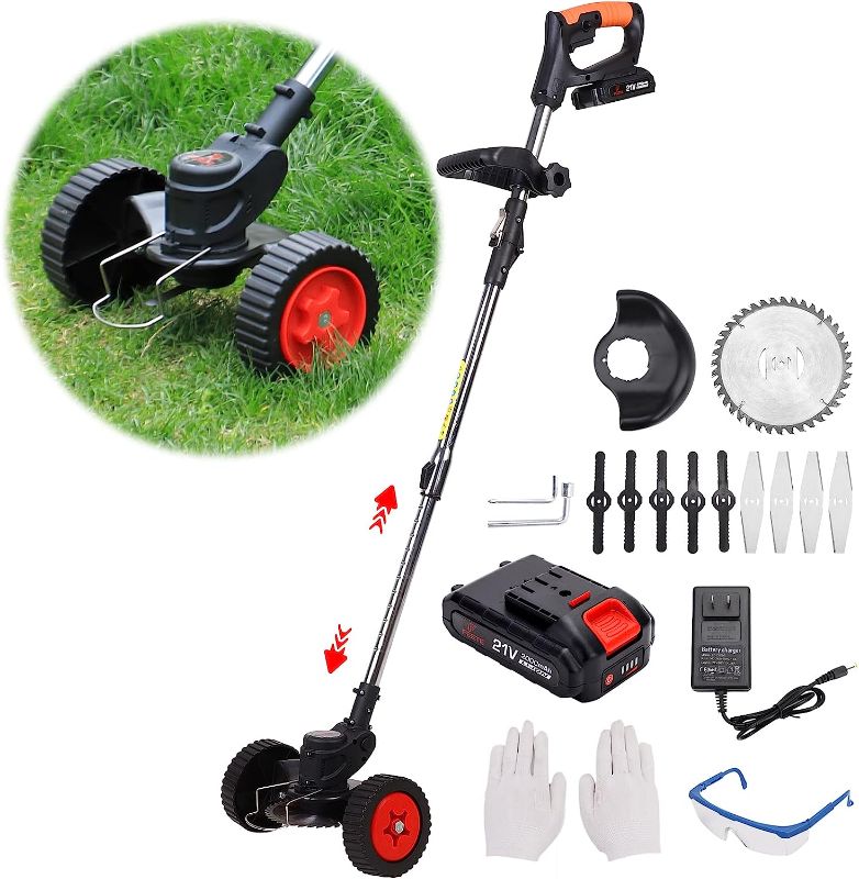 Photo 1 of Weed Wacker,Electric Weed Eater,3-in-1 Cordless Weed Eater,Wheeled Lawn Edger,Telescopic and Folding Handle Weed Wacker Battery Powered,90° Head Adjustable Edger Lawn Tool for Yard,Garden (Black)