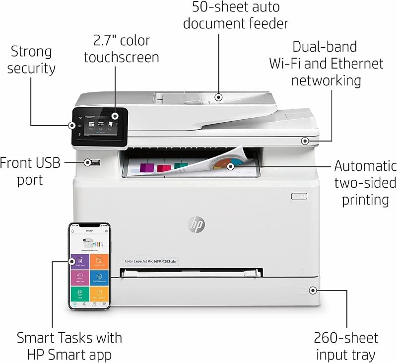 Photo 1 of HP Color Laserjet Pro MFP M283cdw All-in-One Wireless Laser Printer - 50-Sheet ADF, Auto Duplex Printing - Remote Mobile Print Scan Copy Fax