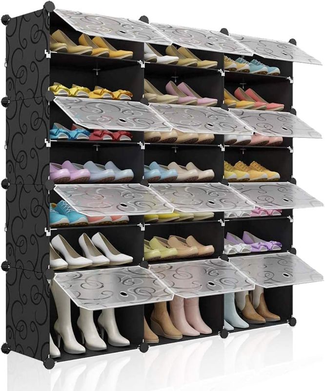 Photo 1 of 
KOUSI Portable Shoe Rack Organizer 48 Pair Tower Shelf Shoe Storage Cabinet Stand Expandable for Heels, Boots, Slippers? 8 Tier Black
Size:48"x12"x48"
Color:Clear