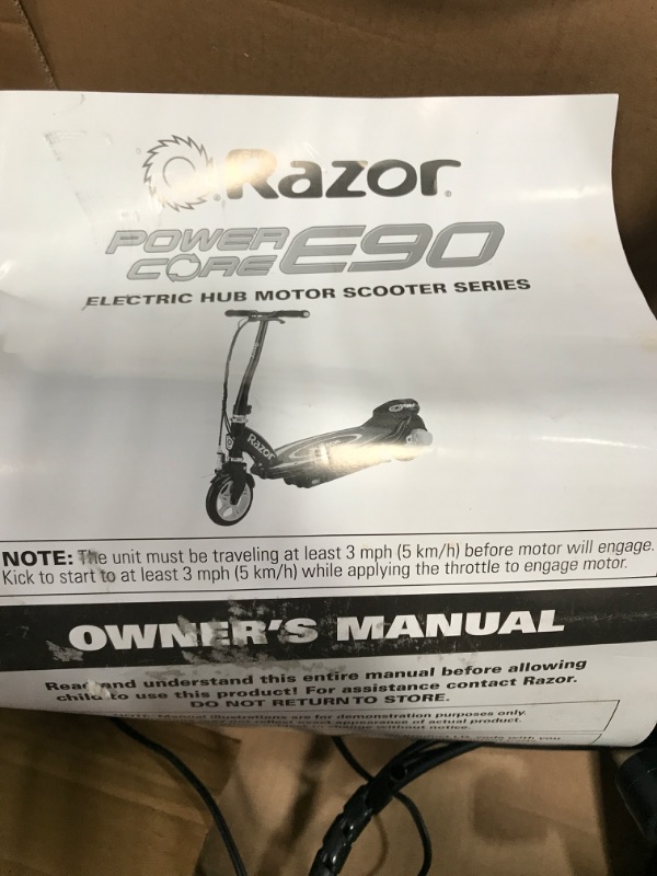 Photo 3 of ***Parts Only***Razor Power Core E90 Electric Scooter for Kids Ages 8+ - 98w Hub Motor, Up to 10 mph and 65 min Ride Time, for Riders up to 120 lbs