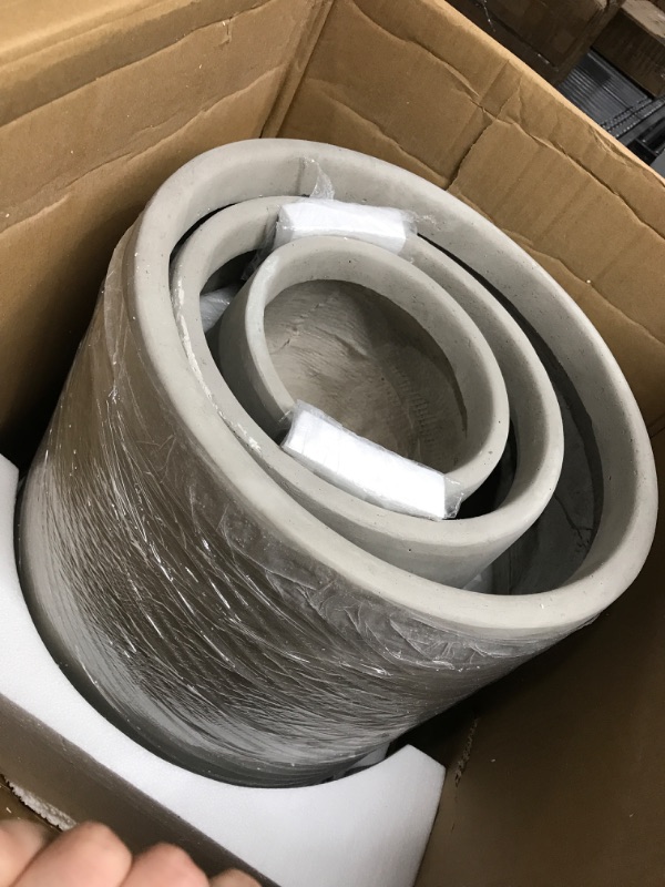 Photo 1 of 17.3 in., 13.4 in. & 10.6 in. H Round Weathered Concrete Planter, Outdoor Indoor Large Containers w/Drainage Holes Set-3