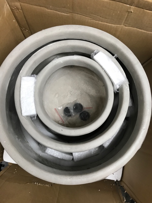 Photo 1 of 17.3 in., 13.4 in. & 10.6 in. H Round Weathered Concrete Planter, Outdoor Indoor Large Containers w/Drainage Holes Set-3